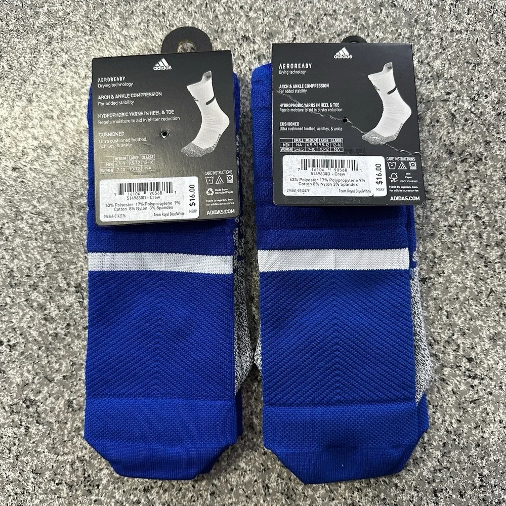 Adidas Crew Socks Mens XL 12-16 Max Cushioned Adizero Football Blue Lot of 2